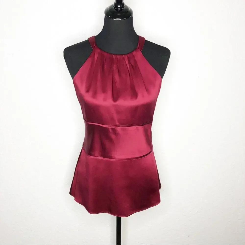Ann Taylor red wine satin peplum sleeveless top size 4